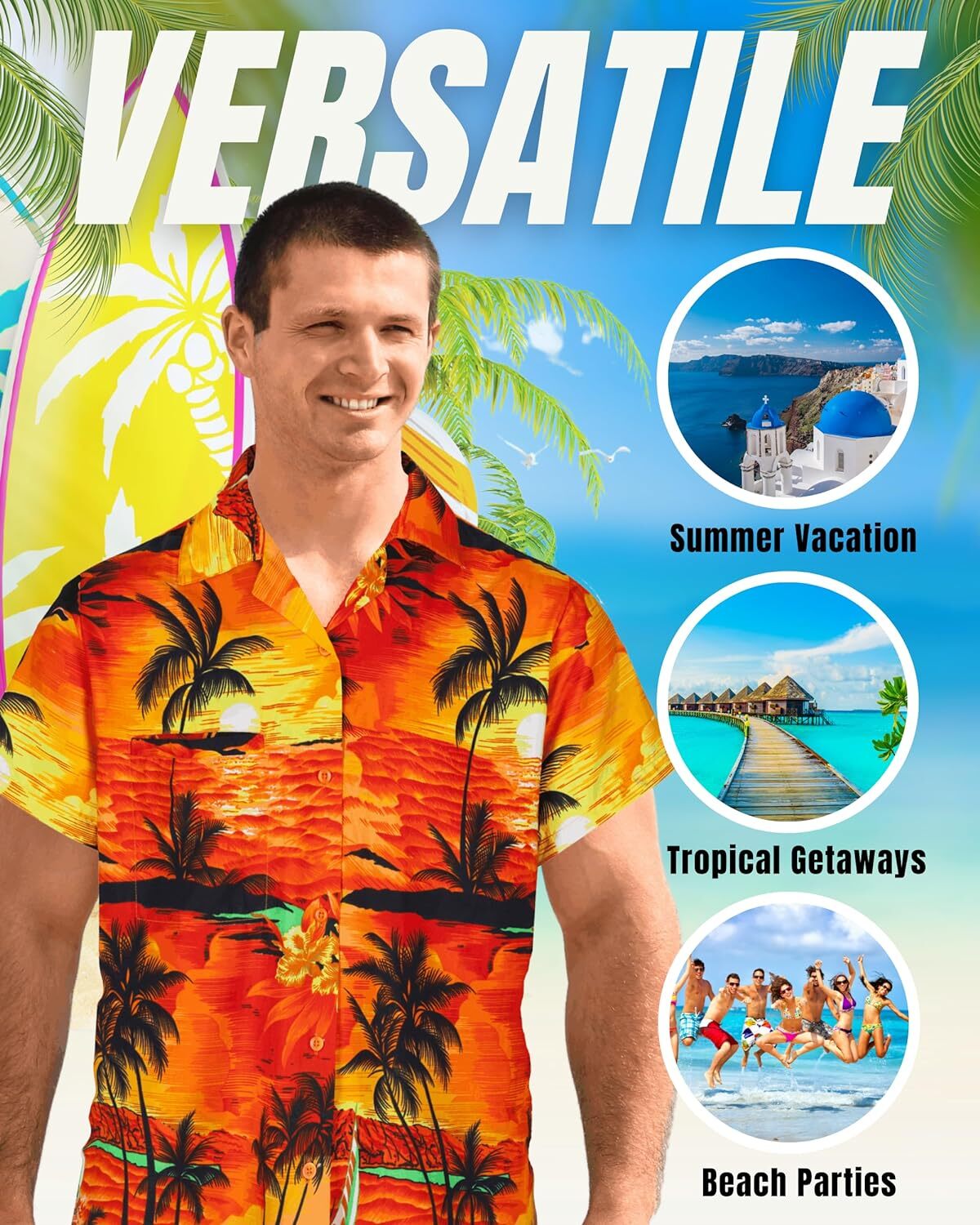 Mens Hawaiian Shirts Short Sleeve Casual Button Down Tropical Beach Cruise Shirt