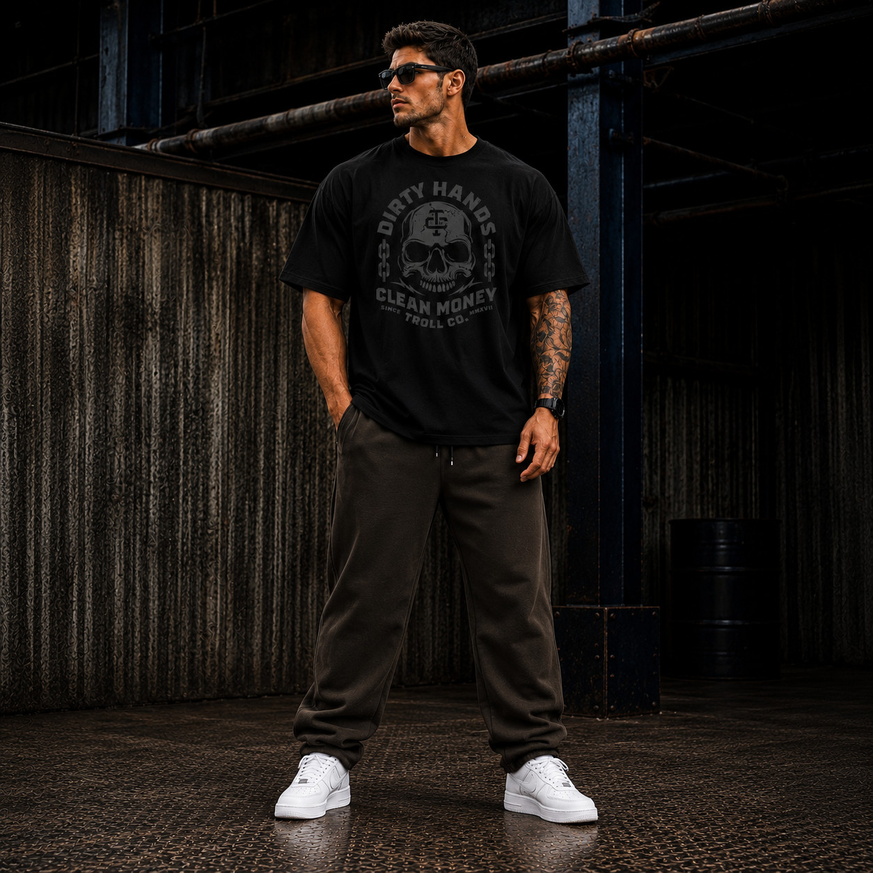 Dirty Hands Clean Money Skull Graphic Oversized Cotton T-Shirt Gothic Streetwear