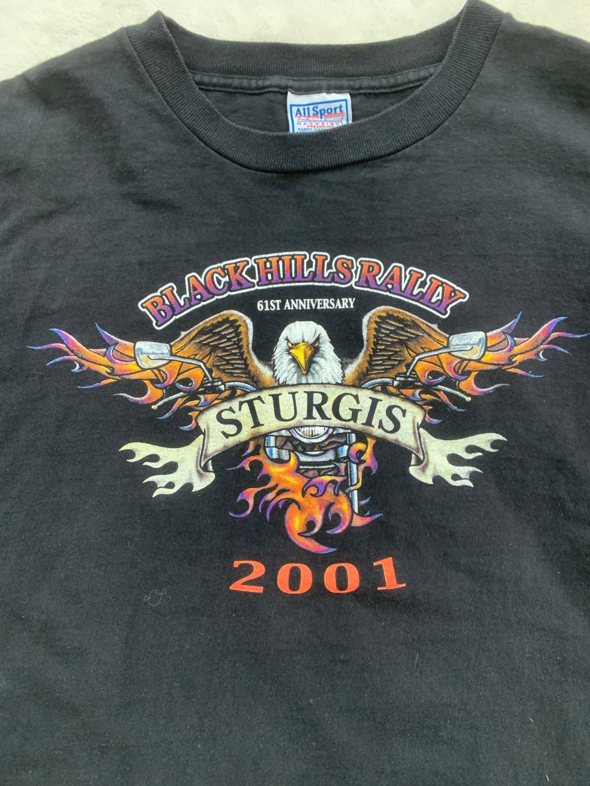 Vintage Sturgis Shirt Men XL Black Hills Rally 2001 Cotton Eagle Motorcycle Fire