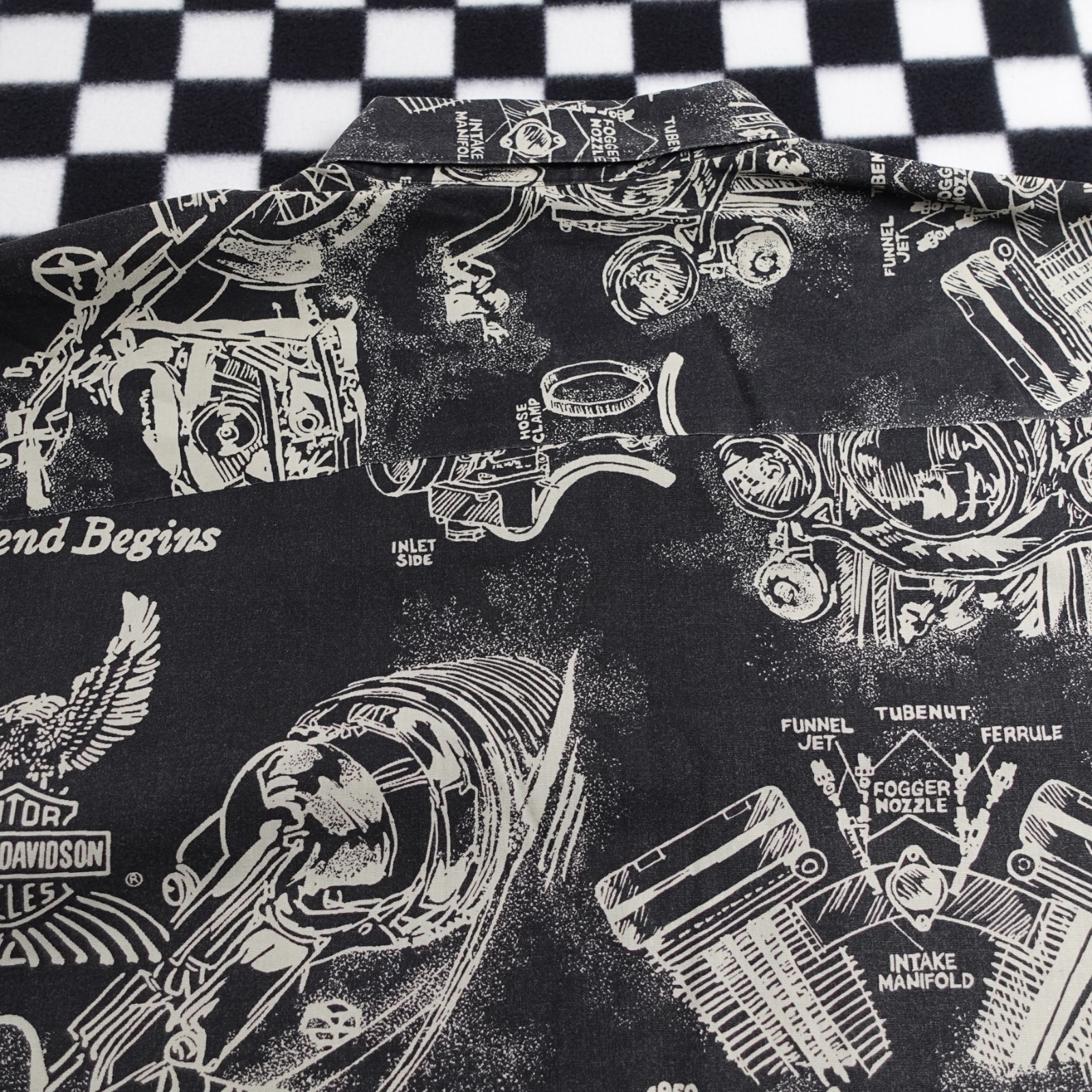Vintage Harley Davison biker Hawaiian style all over print button up Shirt 2XL