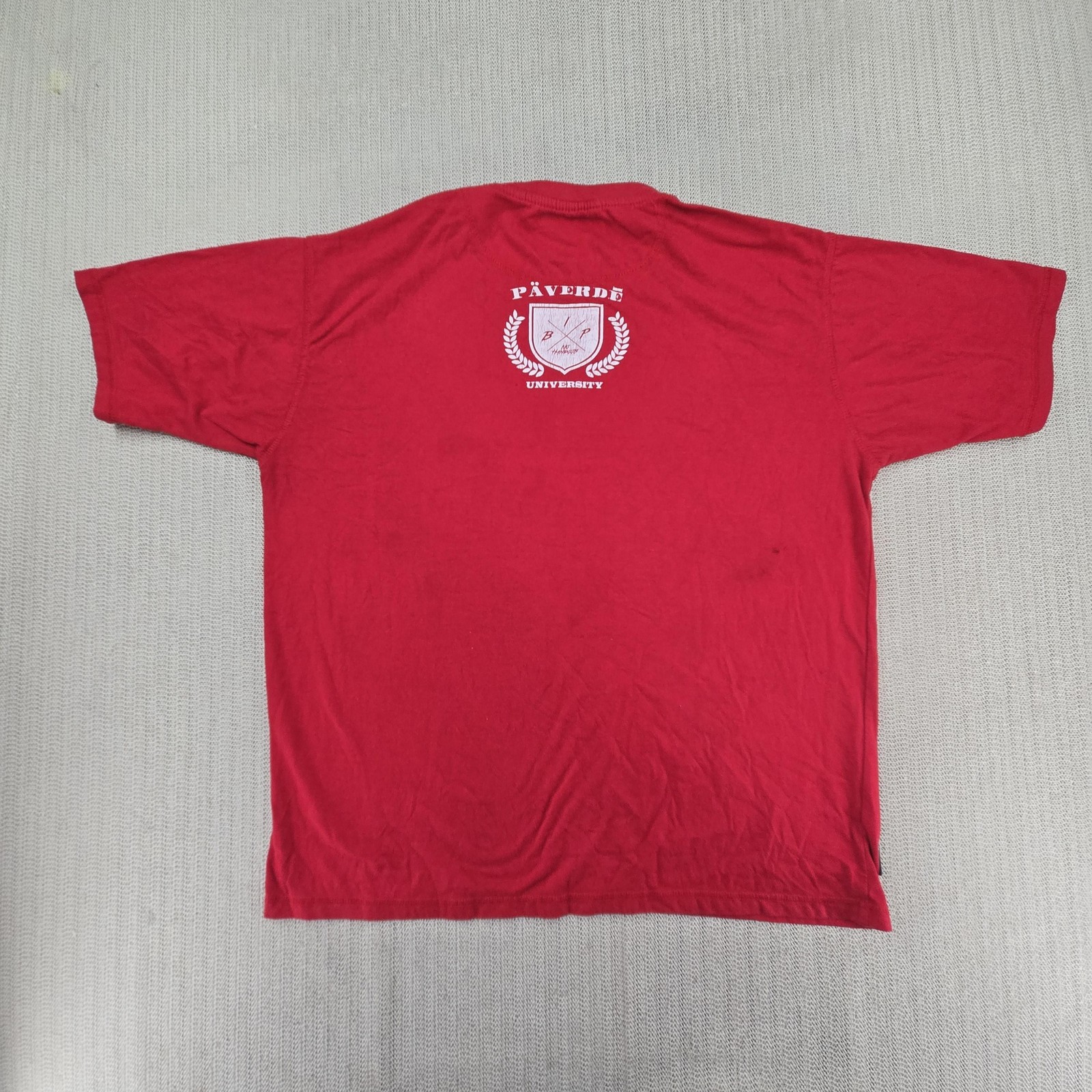 No Handouts Shirt Mens XL Red Paverde University Crest Patch Graphic Logo Tee