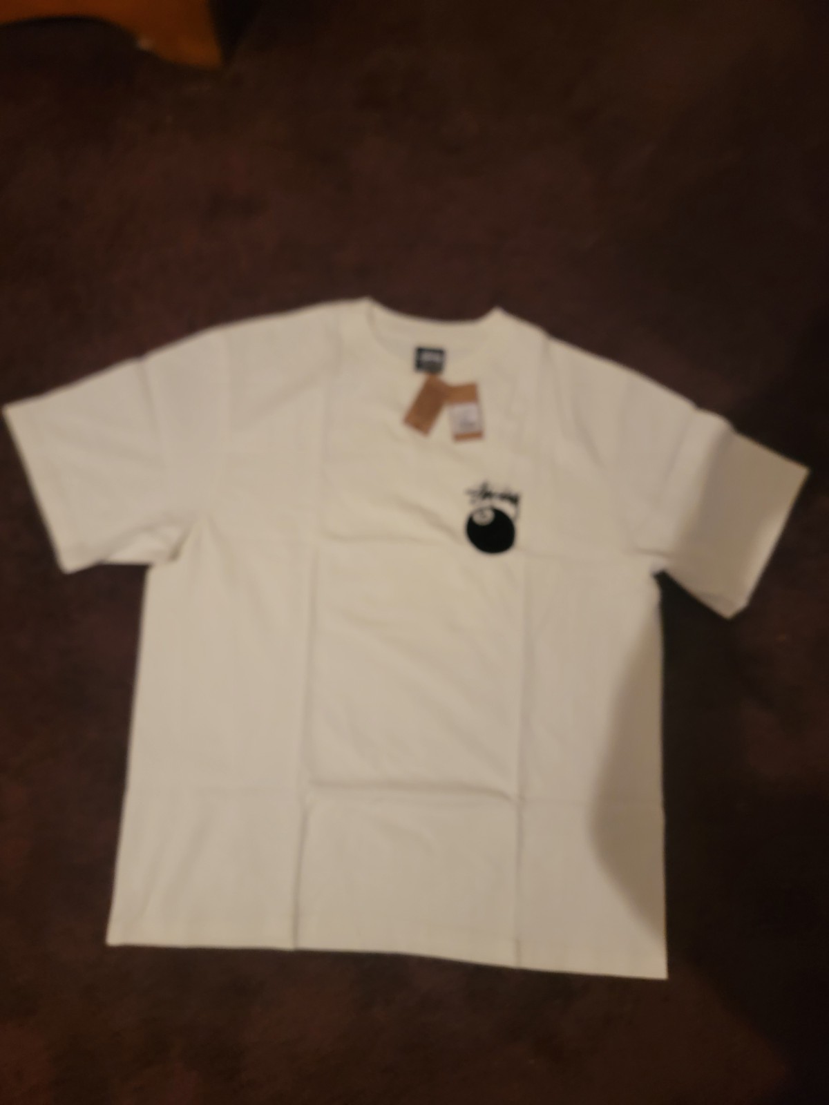 Stussy Men’s L White/Black 8 Ball Graphic Crew Neck Short Sleeve Tee