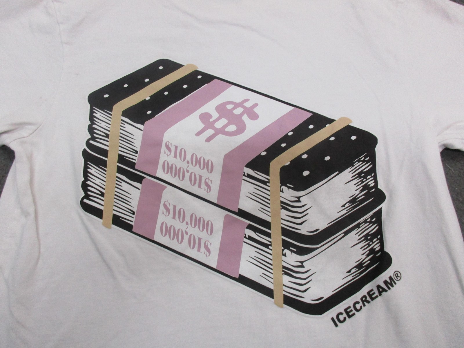 Icecream Shirt Mens Small White Money Stack Graphic Tee Streetwear Logo Back