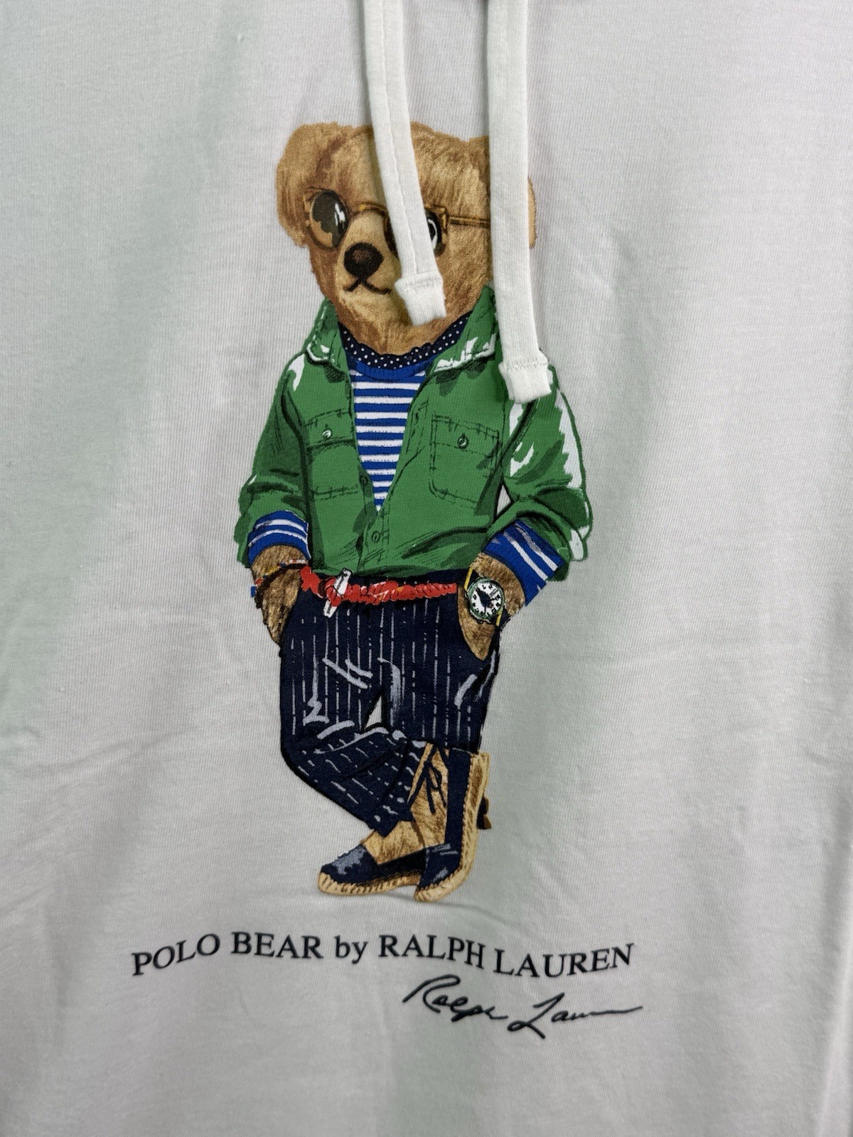 Polo Ralph Lauren Polo Bear White Jersey Hooded Long Sleeve T Shirt Mens 4XLT