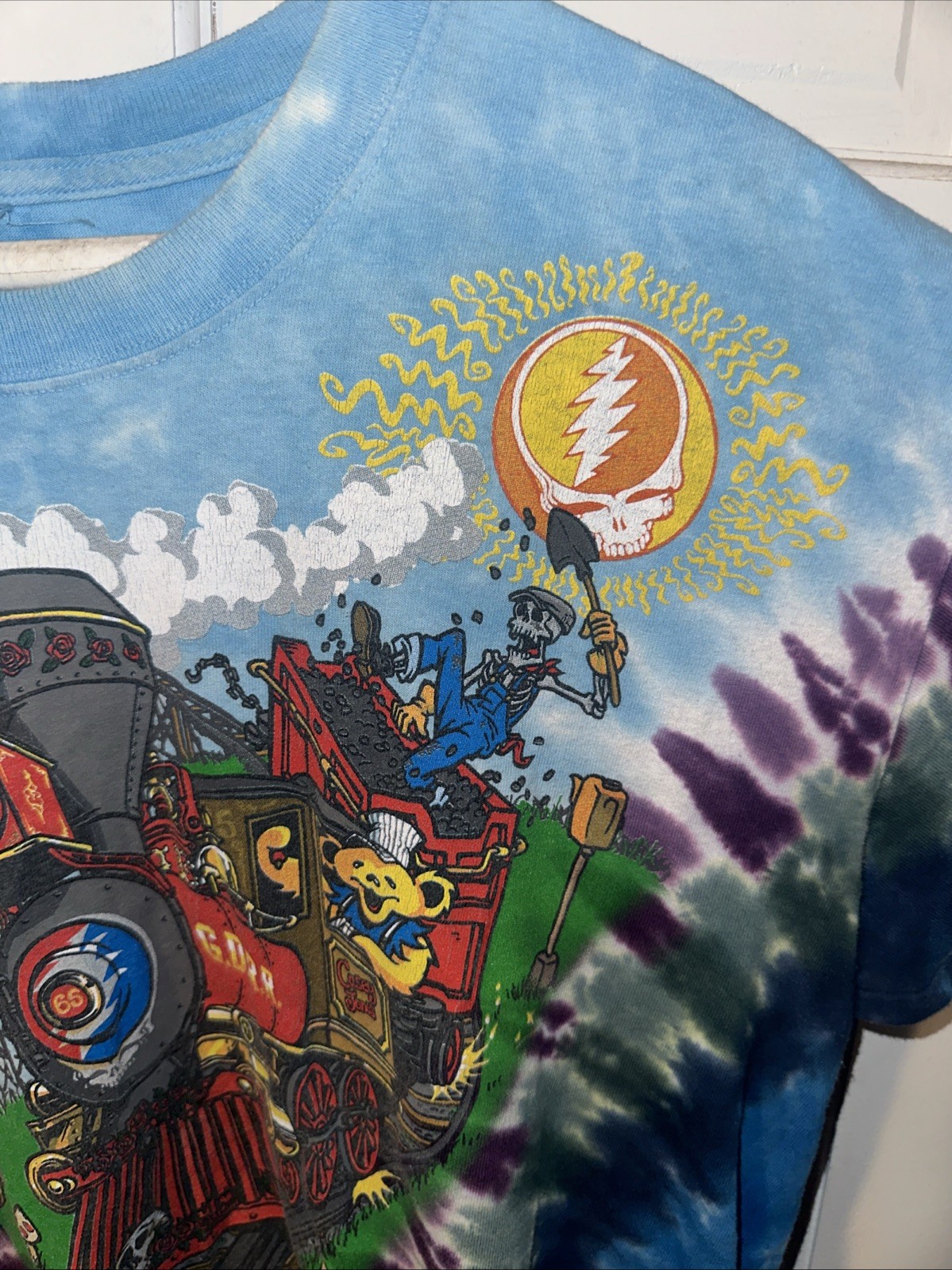 Grateful Dead Shirt Medium Tie Dye Casey Jones Train Liquid Blue 2011 Size Large