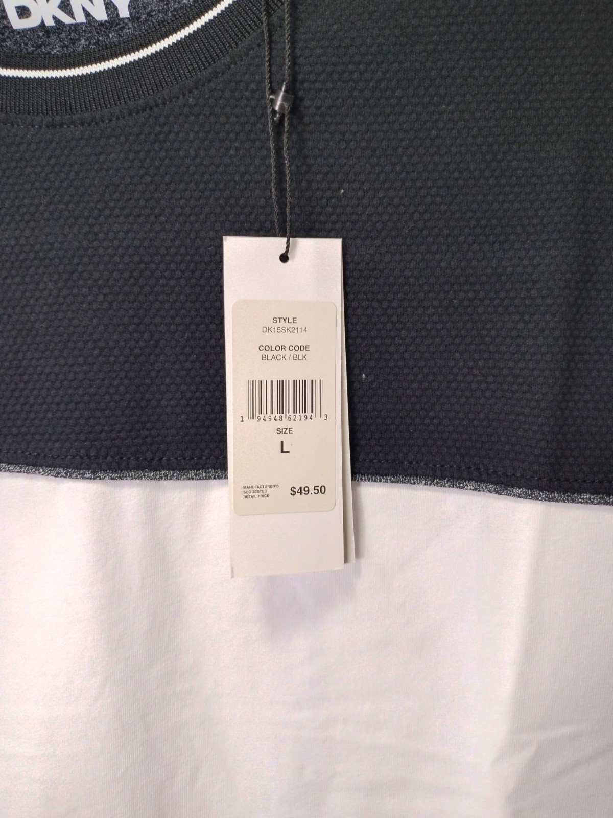 DKNY Jupiter Color Block Shirt Men’s L Stretch Short Sleeve Black White NWT