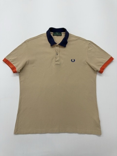 Fred Perry Men Beige Cotton Polo Shirt Button Front Size L Regular Fit