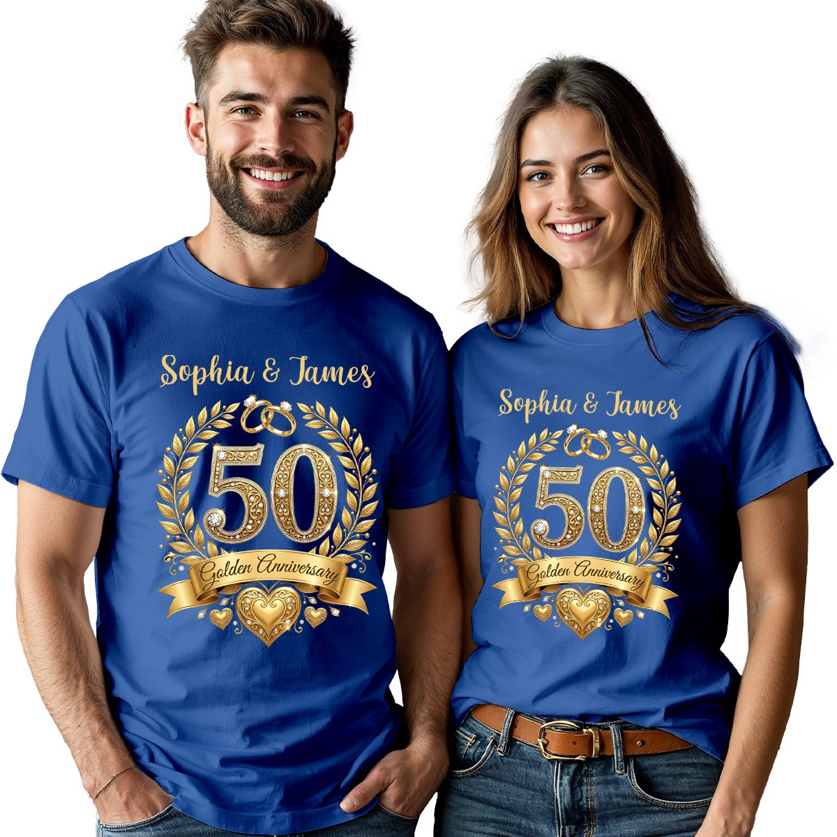 Personalized 50th Golden Anniversary Couple Matching T Shirts Custom Names Tee