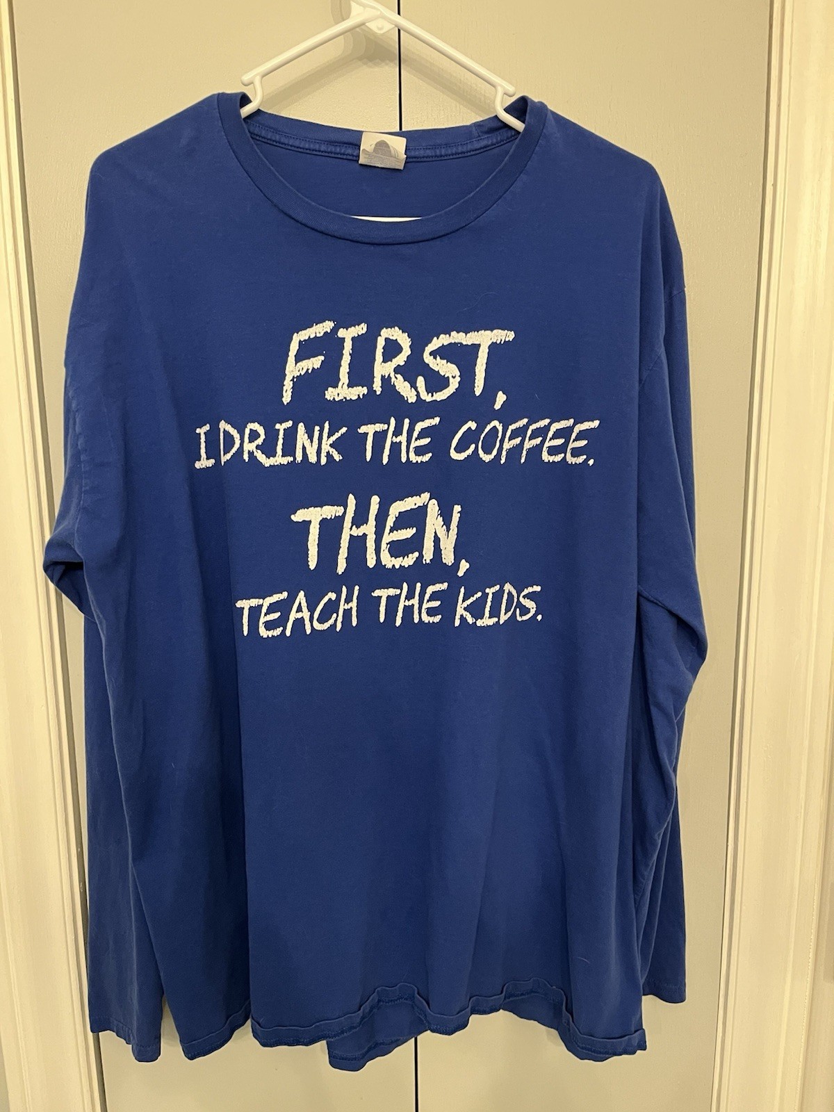 Port & Company Men’s XL Blue Long Sleeve Coffee Teacher Graphic T-Shirt