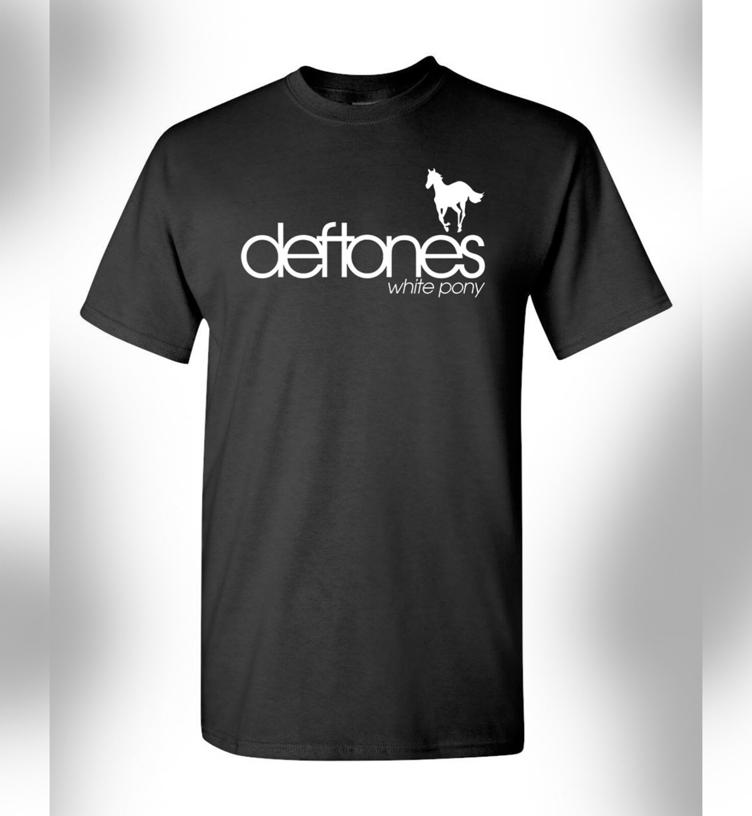 Def Tones T-Shirt White Pony Legendary Metal Rock Band Ohms Diamond Eyes Gore