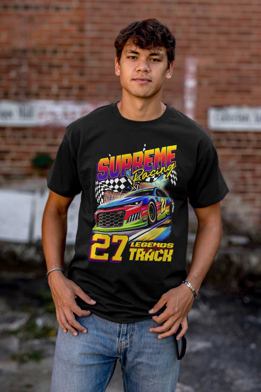Supreme Racing 27 Legends Track Racecars Mens Casual Crewneck T Shirts Tees