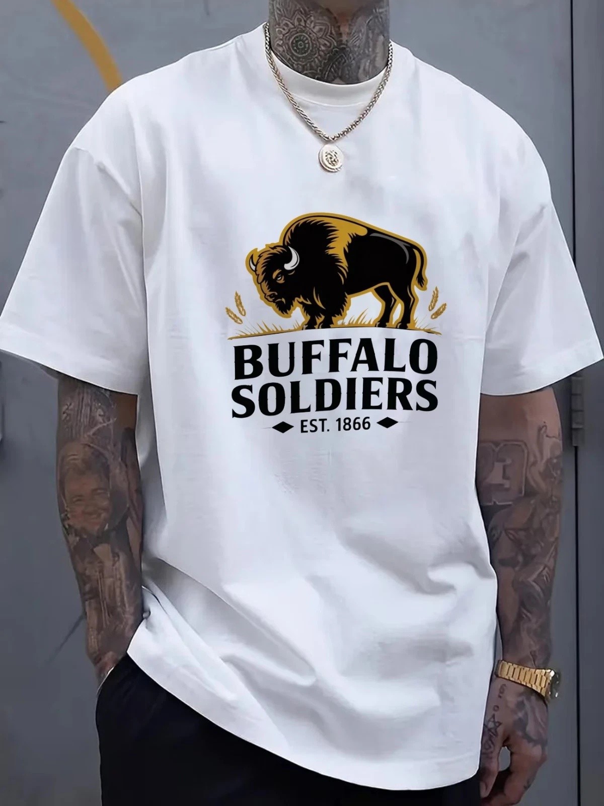 Men’S Black T-Shirt with Buffalo Soldiers Graphic – 100% Cotton