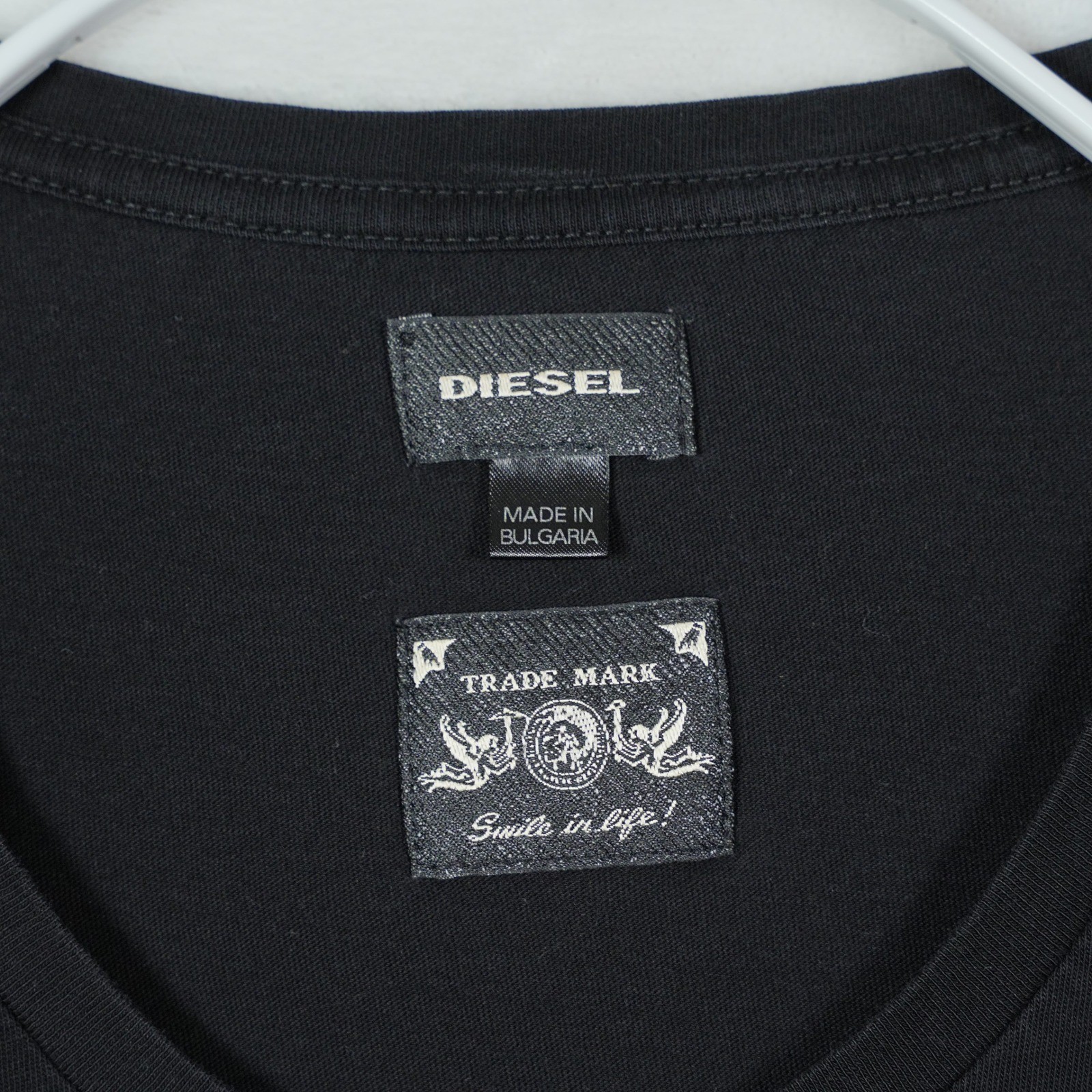 Diesel Mens Black Scoop Neck Pocket T-Shirt Metal Logo Plaque XL Cotton Bulgaria