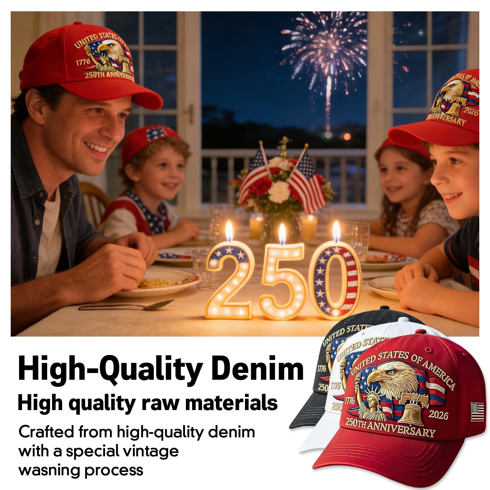 250th Anniversary USA Hat Adjustable United States 250th Anniversary Hat Ret…