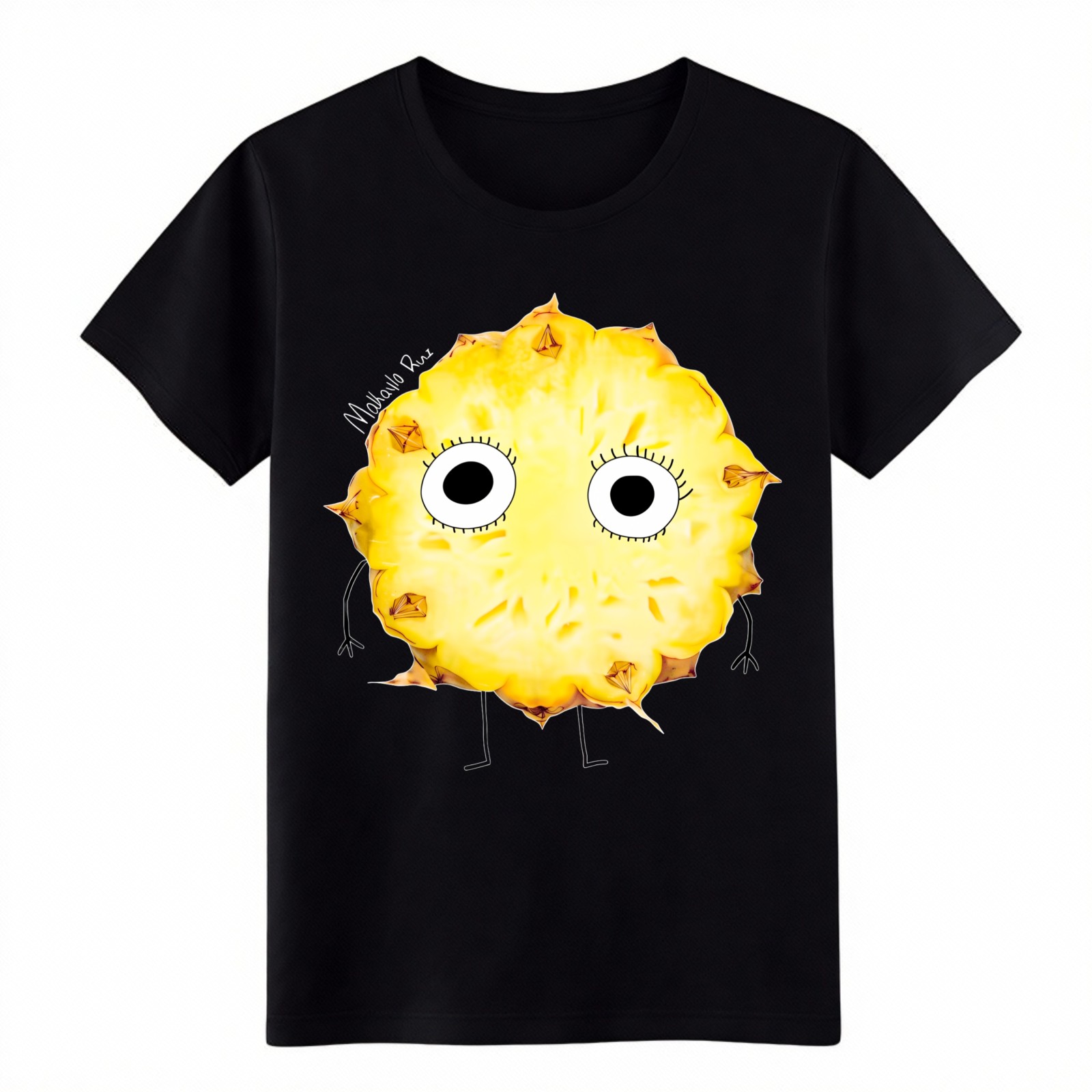 Cute Cartoon BigEye Pineapple Slice Graphic Summer Tropical Fruit Casual T-Shirt