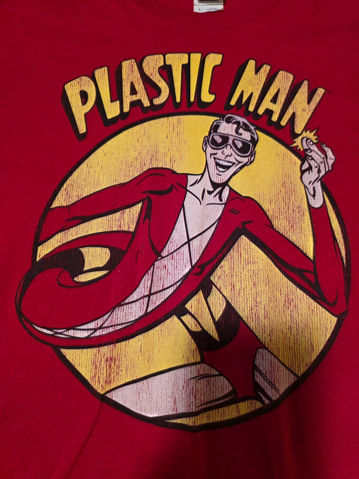 Plastic Man Distressed Red Soft T-Shirt Sz Large DC Comics Excellent