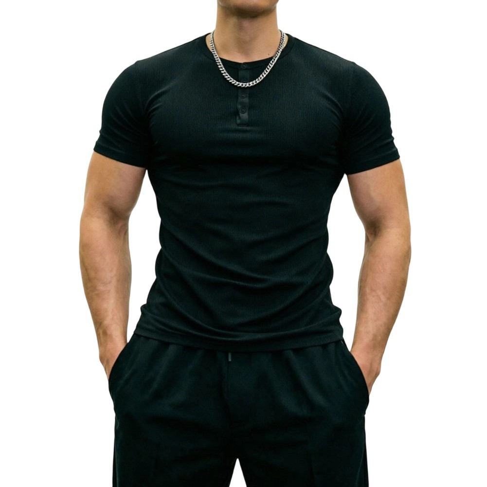 Polyester Spandex Men’s Muscle Fit Short Sleeve Tee for Gym and Training