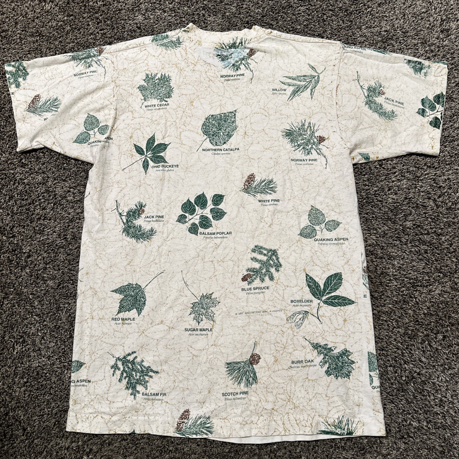 VTG Single Stitch Shirt Fruit Of The Loom Mens Medium White Botanical Plants AOP
