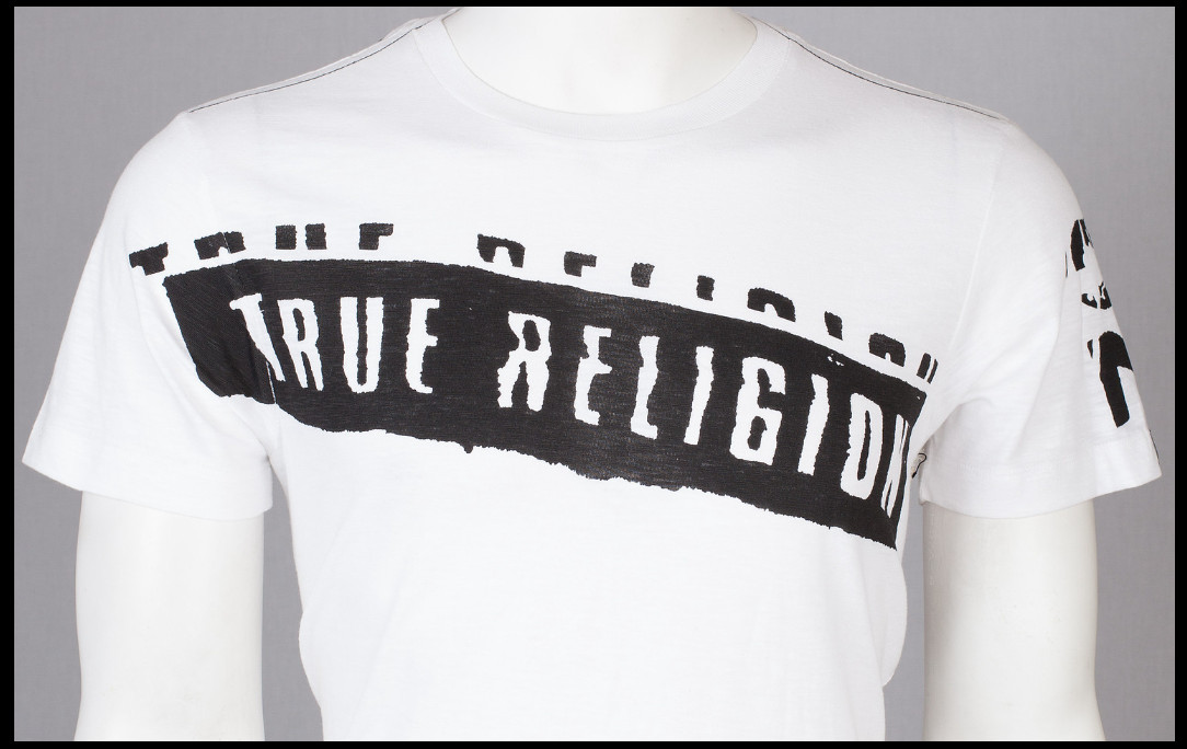 $69 TRUE RELIGION White Black STENCEL Short Sleeve Graphic T-shirt NWT