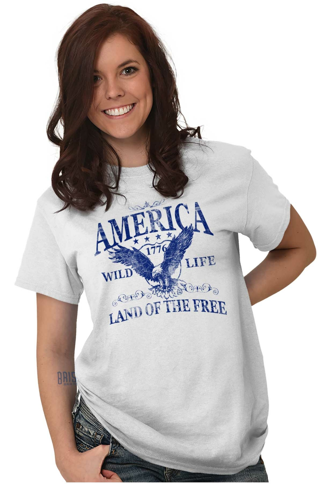 America Wild Life 1776 Land of the Free Adult Short Sleeve Crewneck Tee