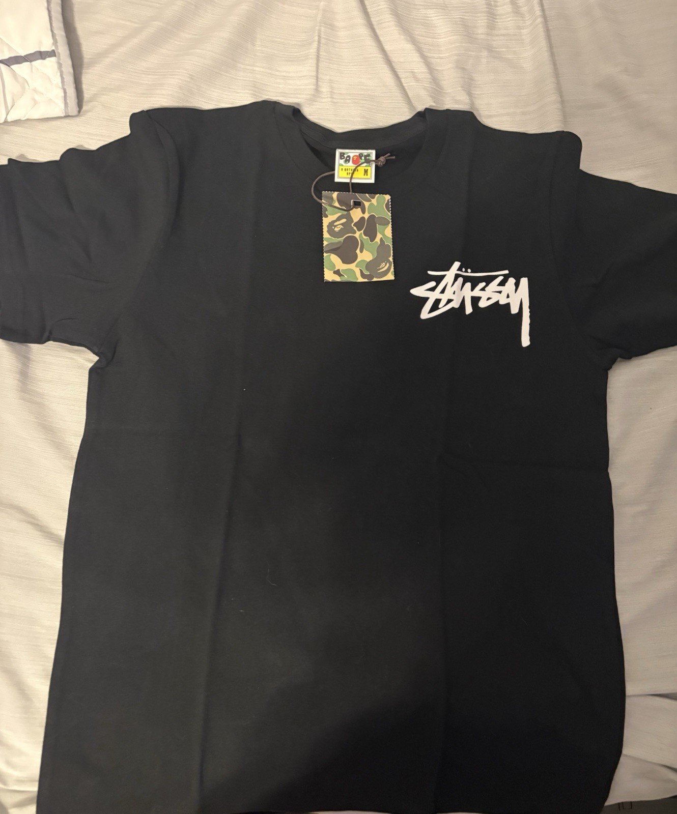 A Bathing Ape BAPE x Stussy Black Graphic Logo Crew Neck Tee Men’s M