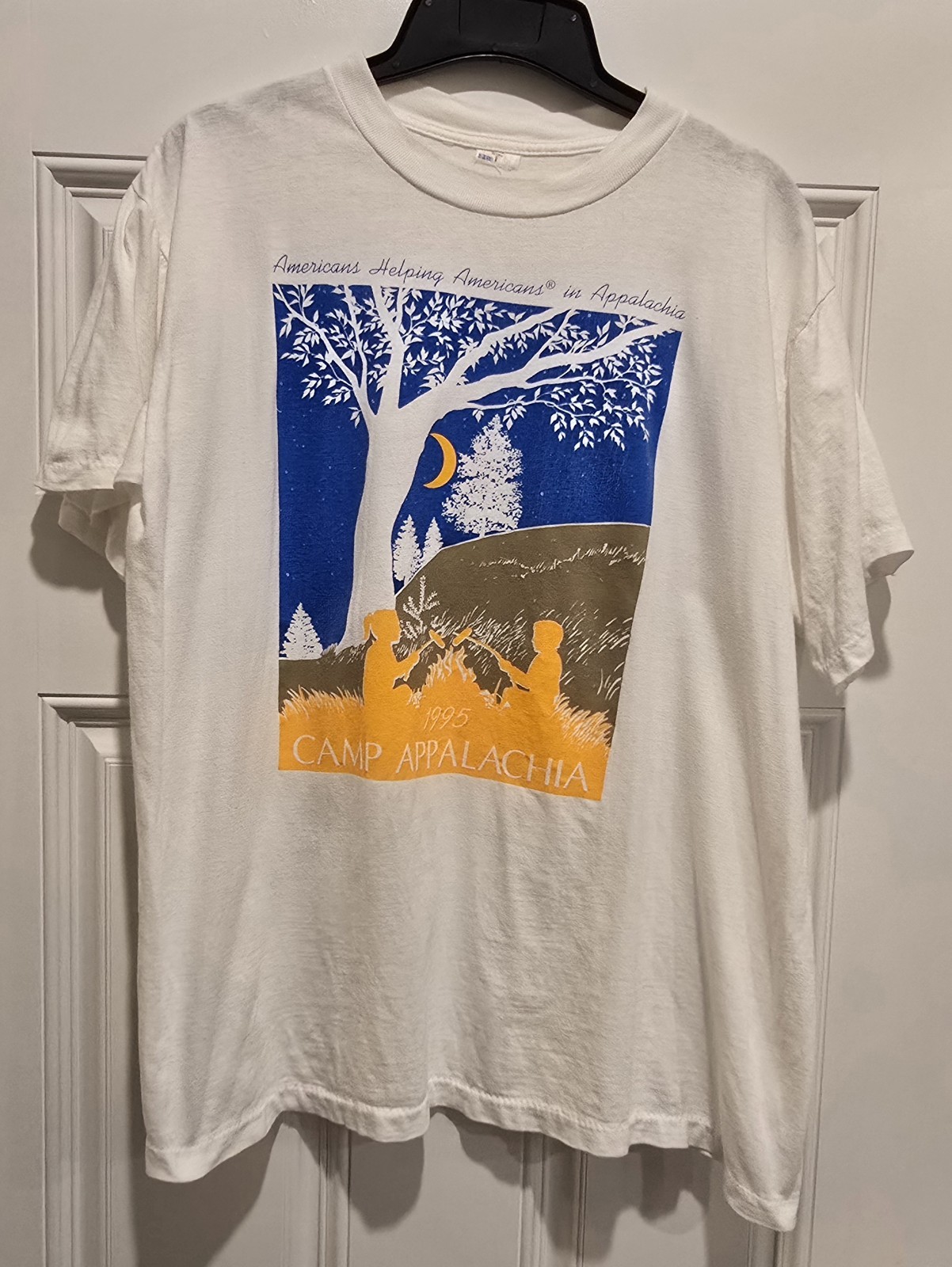 Vintage Single Stitch Shirt Camp Appalachia Mens XL Graphic White 90’s USA 1995