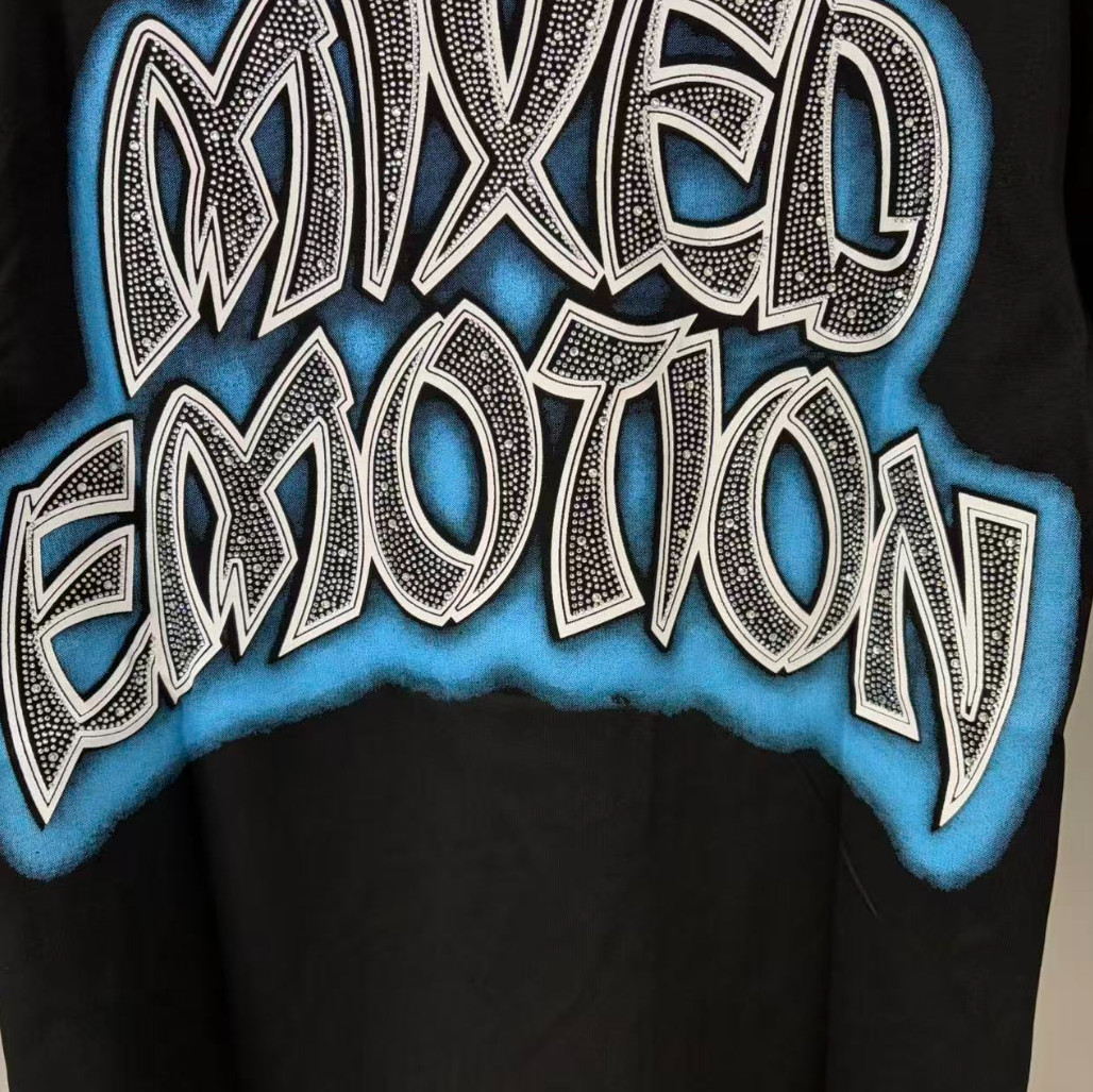 NEW 2026 Mixed Emotion Black “Spirit” Rhinestone High-Quality Men’s T-Shirt S-XL