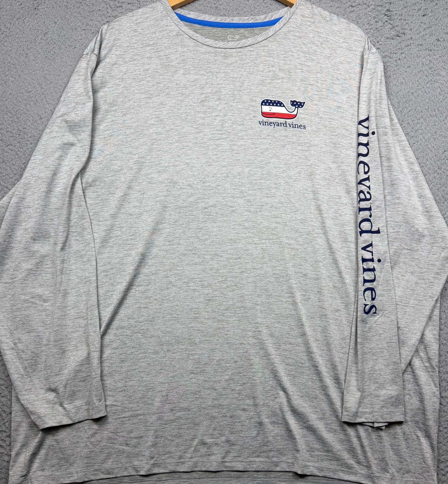 VINEYARD VINES T Shirt Mens 3XL Gray Performance American Flag Long Sleeve NWT