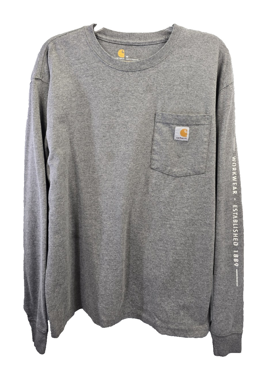 Carhartt Mens Long Sleeve Original Fit Pocket T-Shirt Size Medium Grey Flawed
