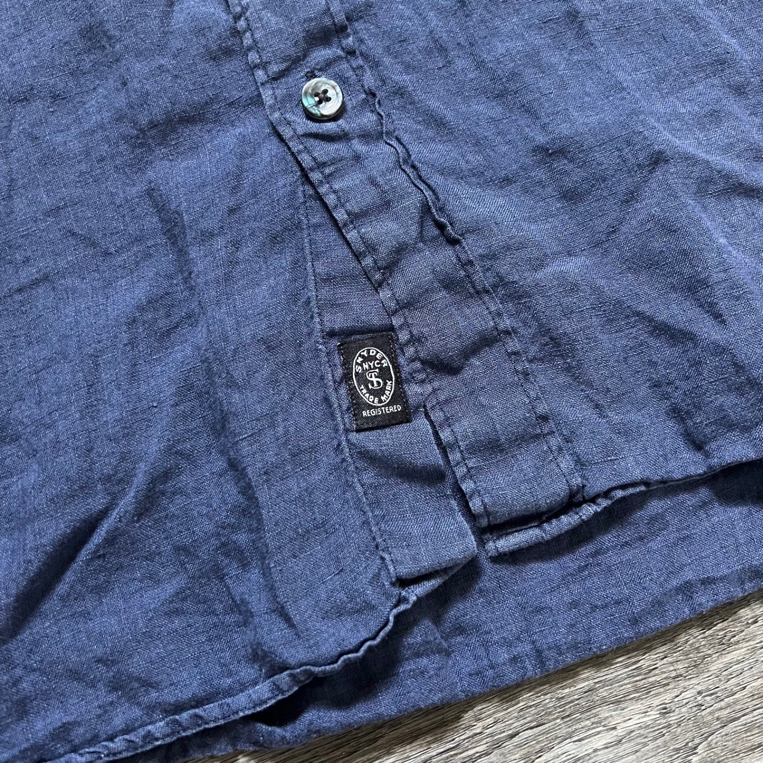 Todd Snyder Men’s M Navy Blue Linen Short Sleeve Button Shirt Camp