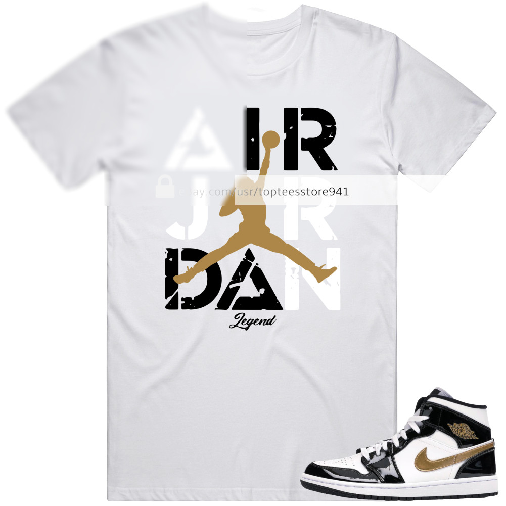 Shirt To Match Air Jordan 1 Mid Patent Black White Gold Men