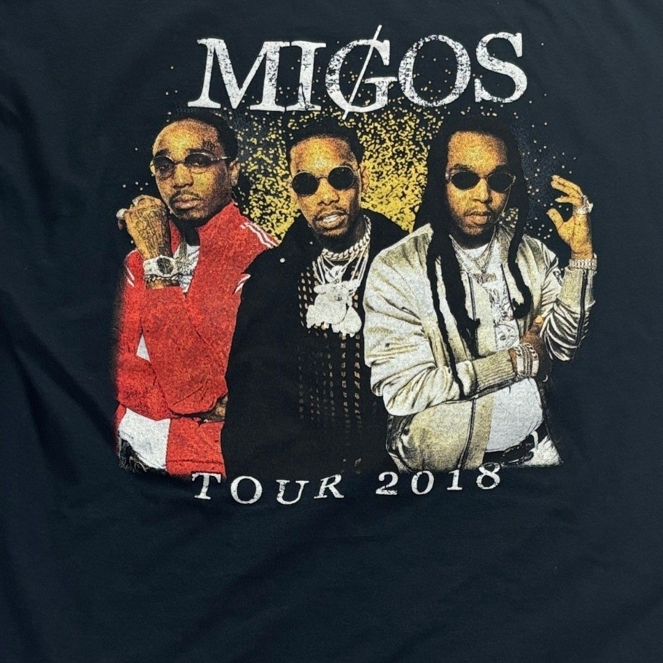 Migos Tour 2018 Rap Graphic Concert T-Shirt Large Black Mens Fruit of the Loom