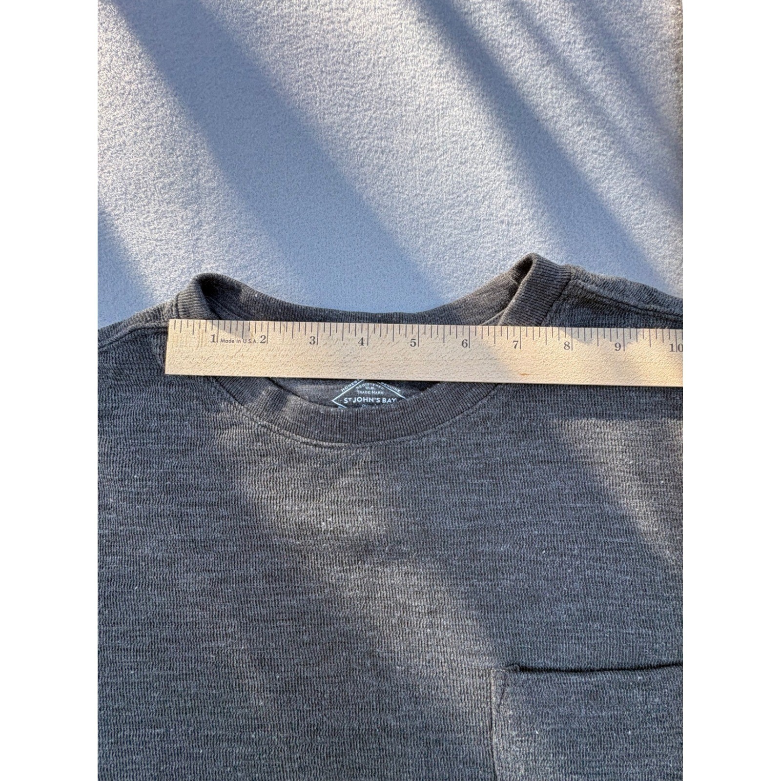 St Johns Bay Mens Long Sleeve Pocket T-Shirt Charcoal Gray Heather Crew Neck XL