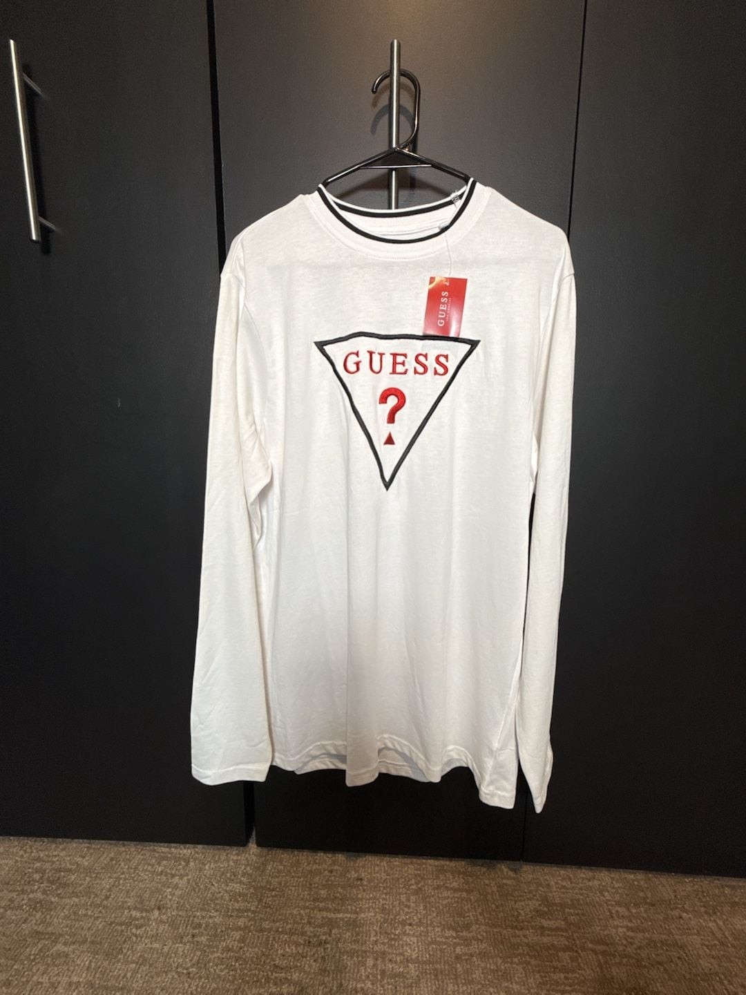 Guess LS Roper Crew White Triangle Logo Long Sleeve T-Shirt