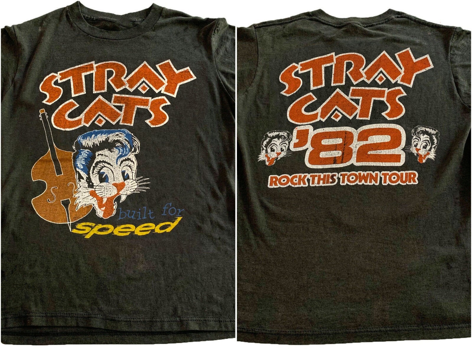 Remake Stray Cats Rock band Rock This Town Tour ’82 T shirt 2 sided NH25822