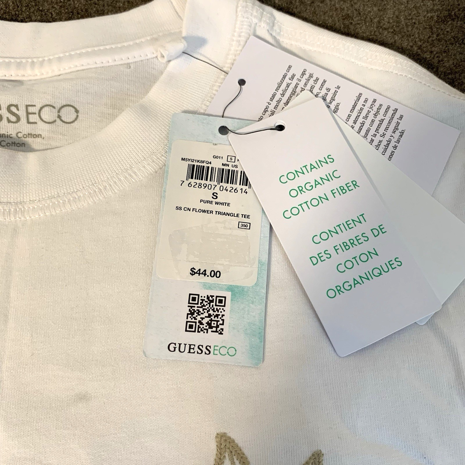 GUESS Jeans Men’s Small S T-Shirt Triangle Logo Embroidered Floral White