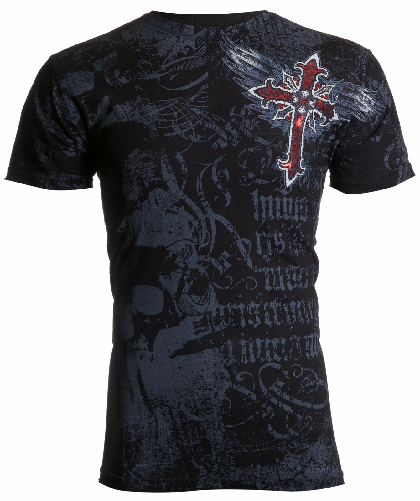 Archaic Affliction Men’s T-Shirt RED FLAG Cross Wings Biker Black S-5XL