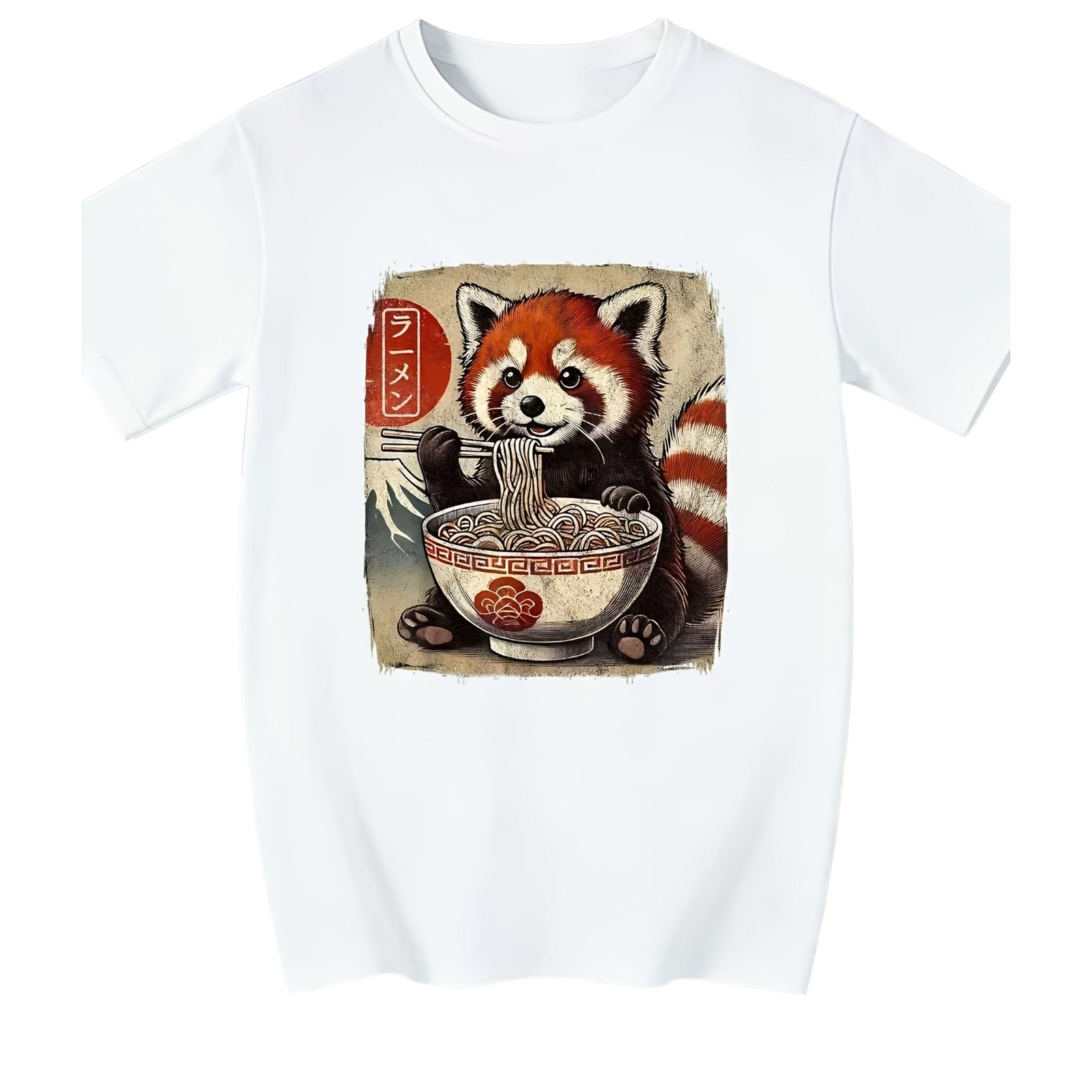 Funny Red Panda Eating Ramen Japanese Kawaii Casual Short Sleeve Unisex Tee