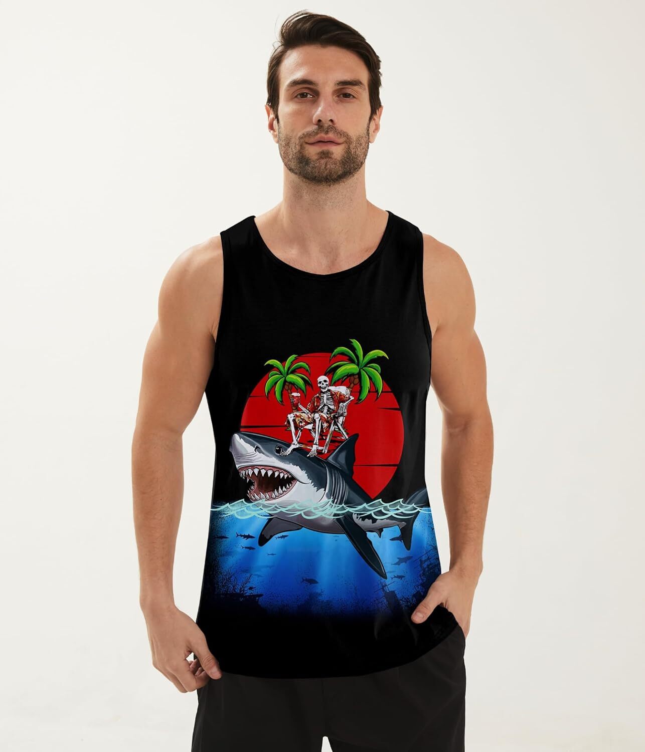 Mens Cotton Tank Tops Funny Graphic Beach Summer Sleeveless Muscle Tank Top
