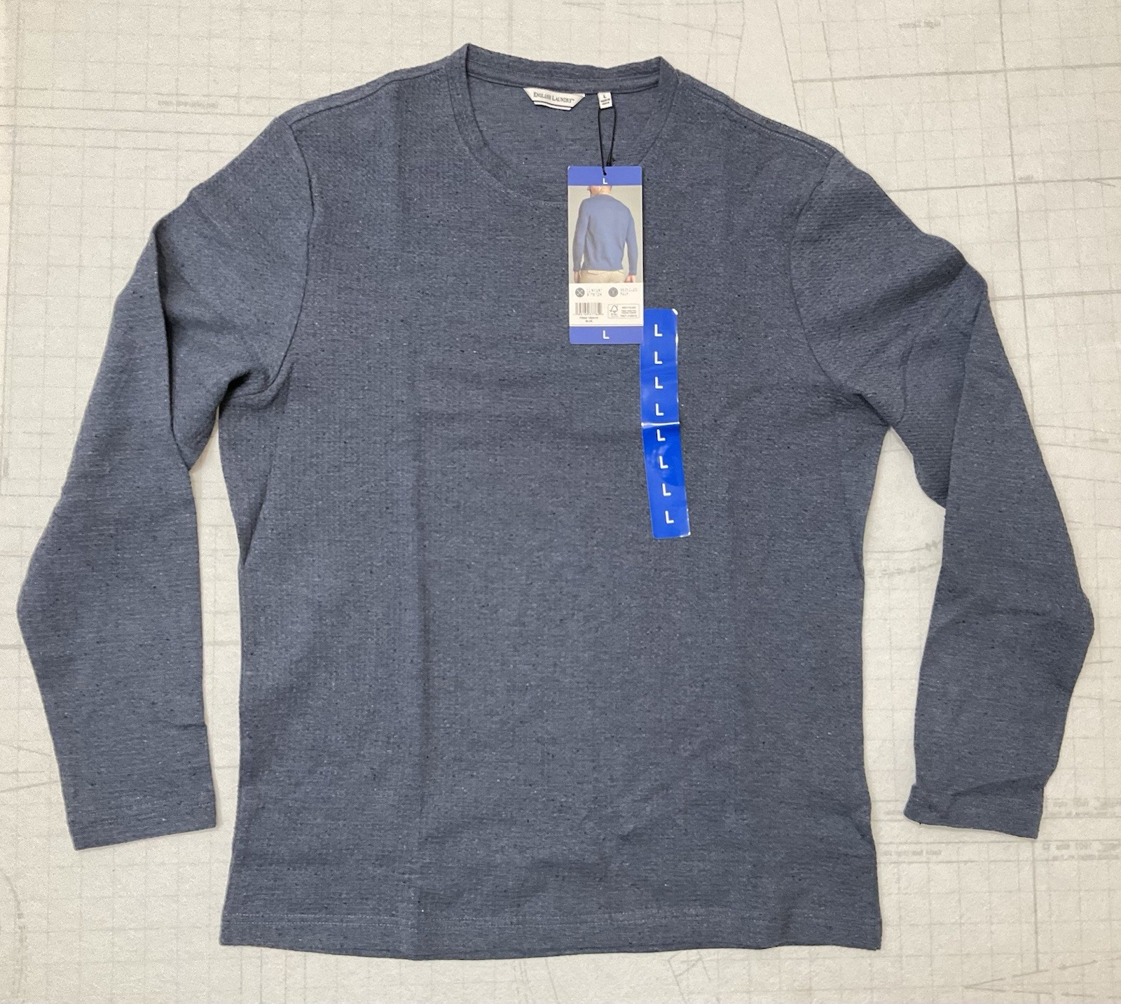 English Laundry Mens Long Sleeve Crewneck Shirt Blue Comfort Stretch Recycled L