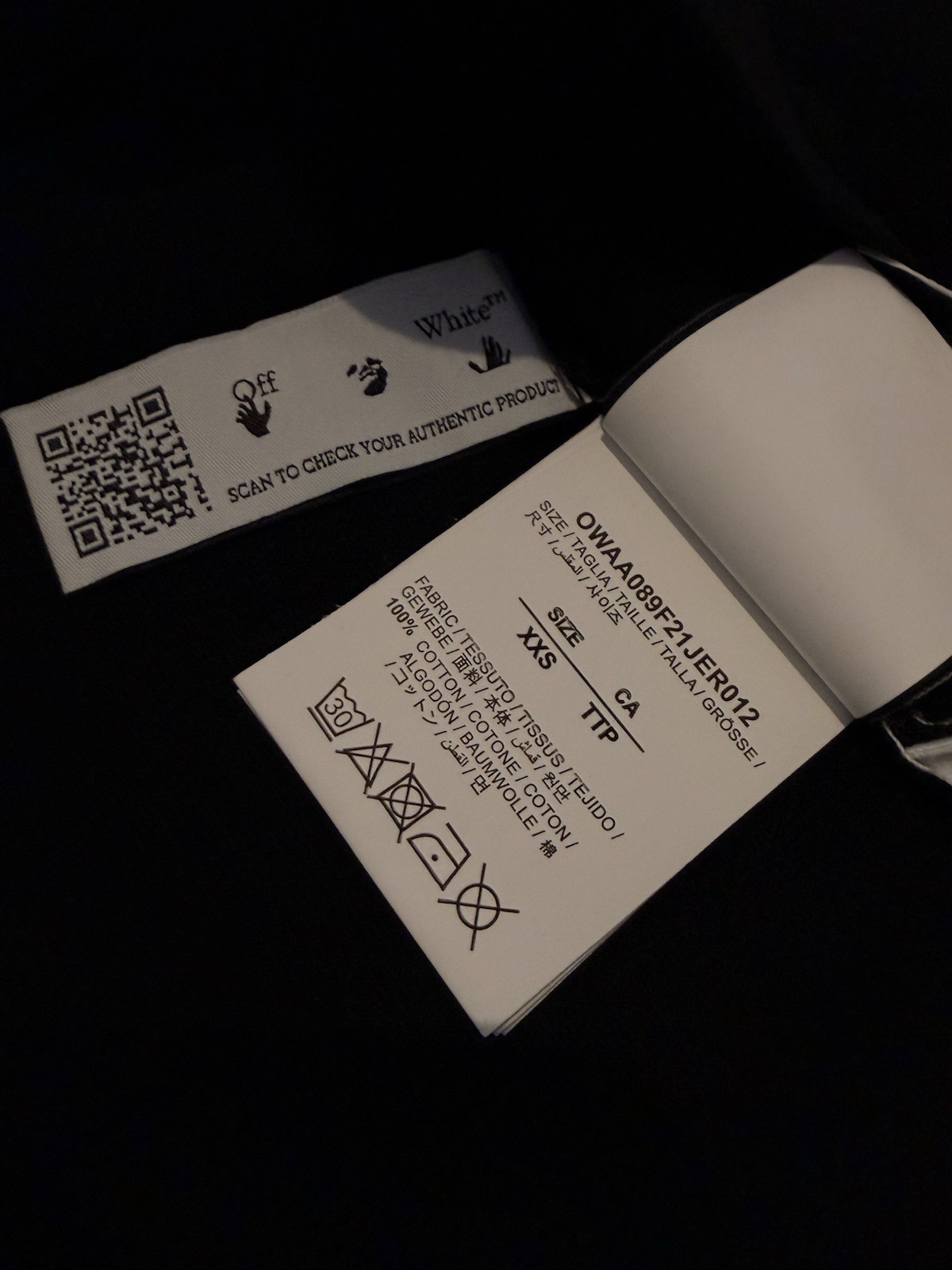 Off-White Men’s XXS Black Cotton Jersey Graphic Logo Crew Neck Short Sleeve Tee
