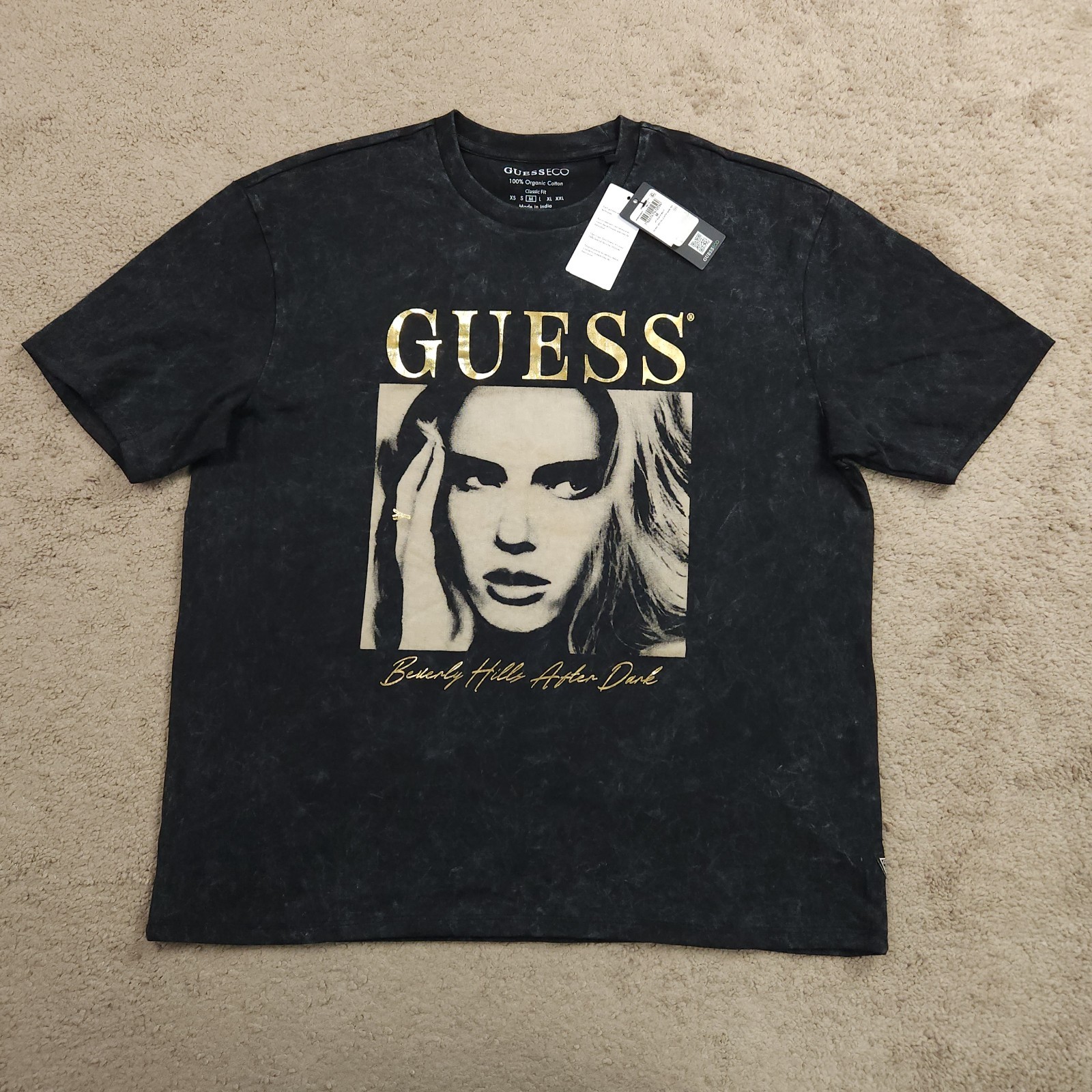 GUESS Relaxed Fit Short Sleeve Model Print T-Shirt Men’s Medium After Dark Black