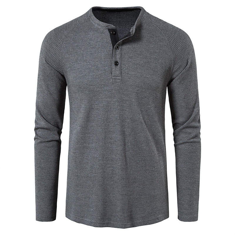 Mens Casual Henley T-shirt Solid Slim Fit Button Pullover Long Sleeve Tops Tunic