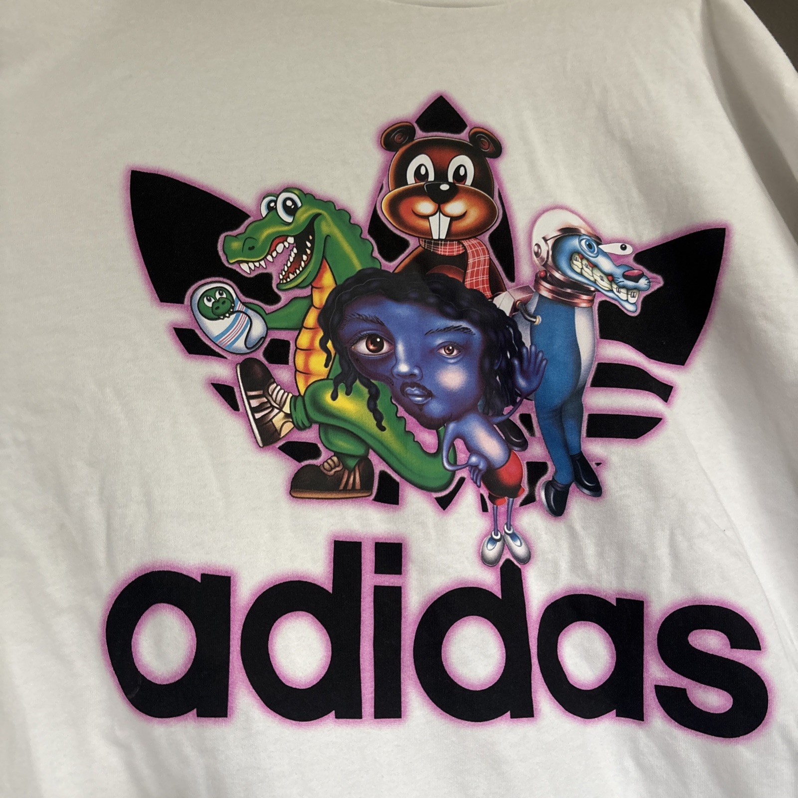 Adidas Kerwin Frost Shirt Mens XL White Cartoon Trefoil Streetwear Fits 2XL