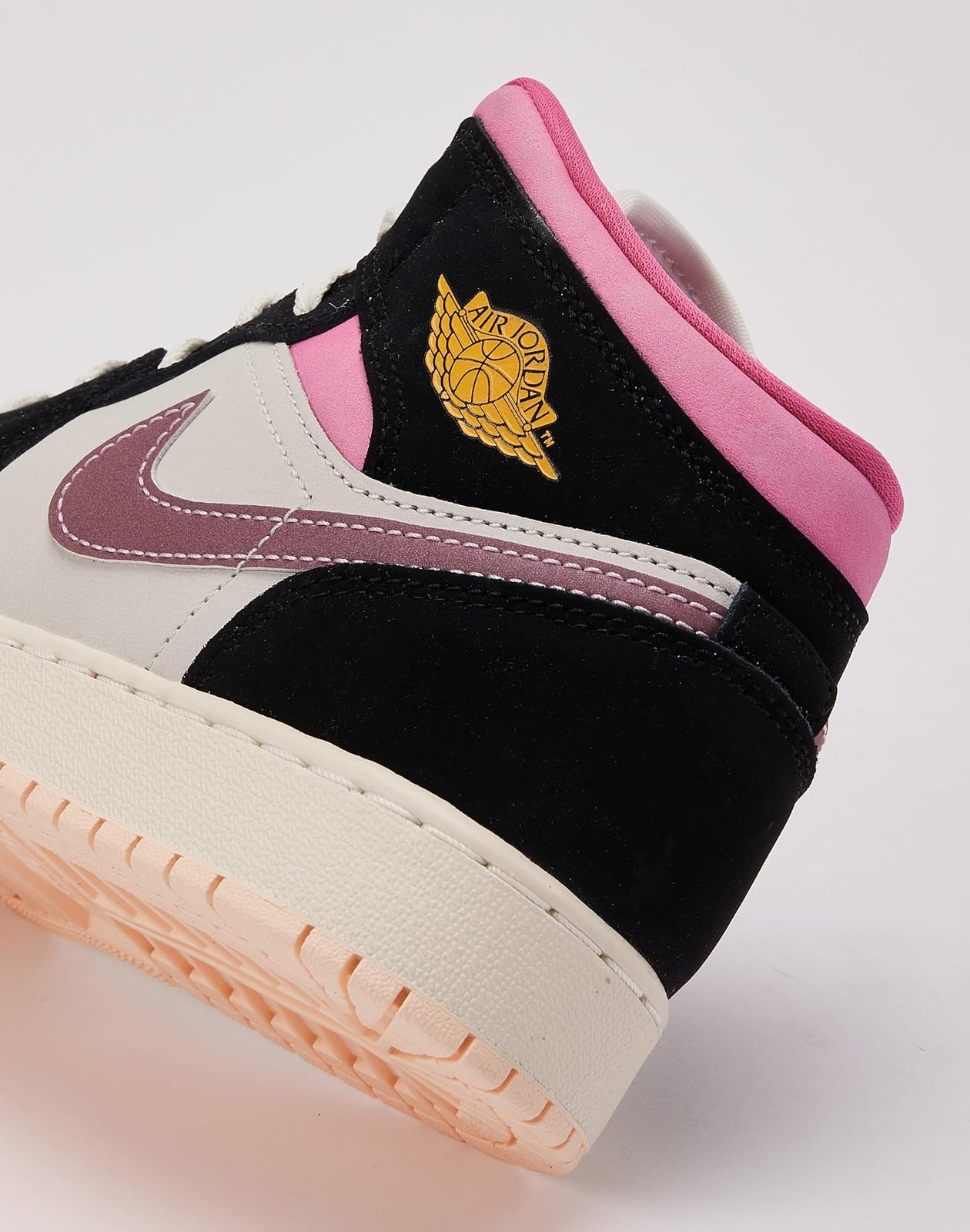 Jordan Air 1 Mid SE Grade-School (Black) – Black/Sail/Pinksicle/University Gold