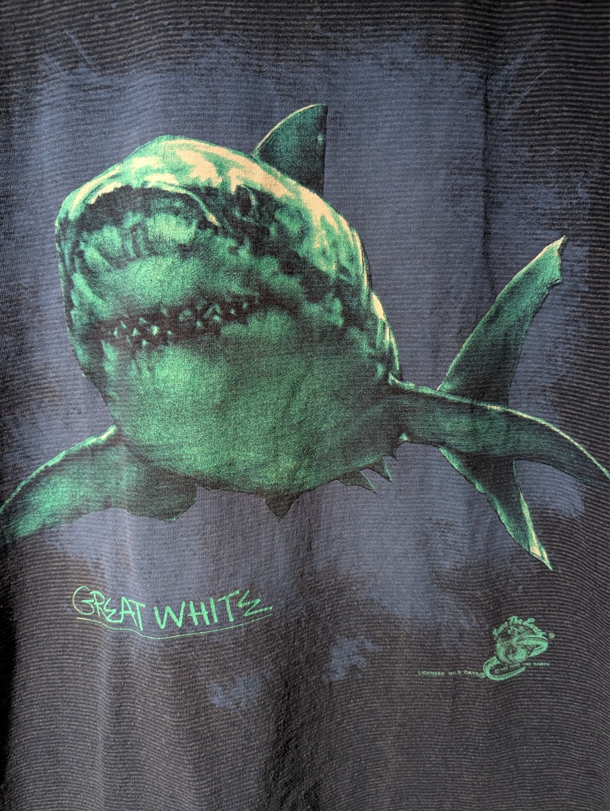 Vtg 1986 Great White Shark Save The Earth Graphic T-Shirt Mens Large Wild Oats