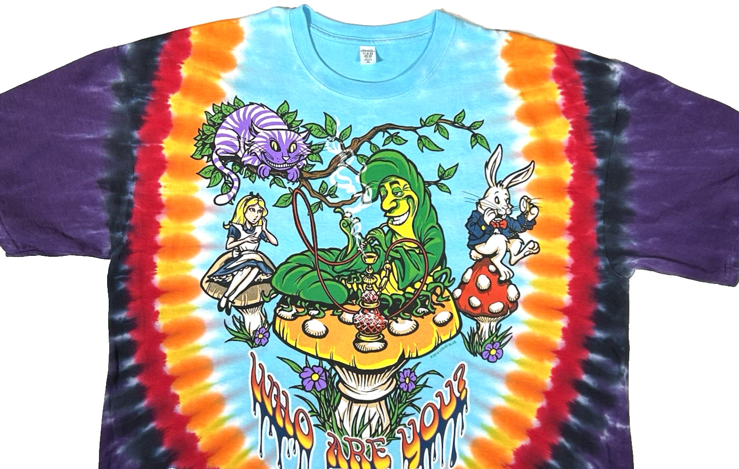 Alice In Wonderland Front/Back Graphic Tie Die T-Shirt Size XL Liquid Blue New