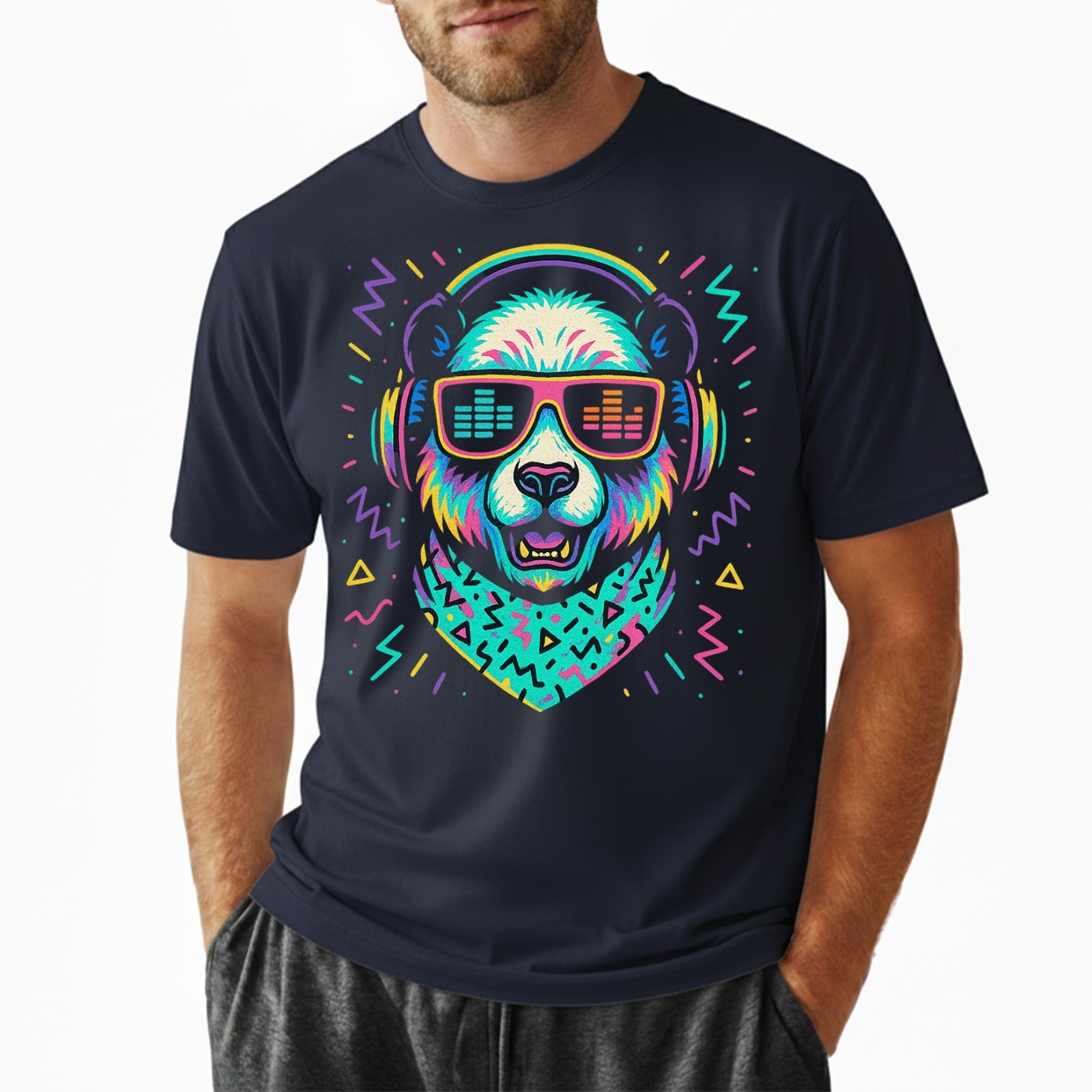 Retro DJ Panda T-Shirt, Headphones Rave EDM Festival Tee Vaporwave Music Gift