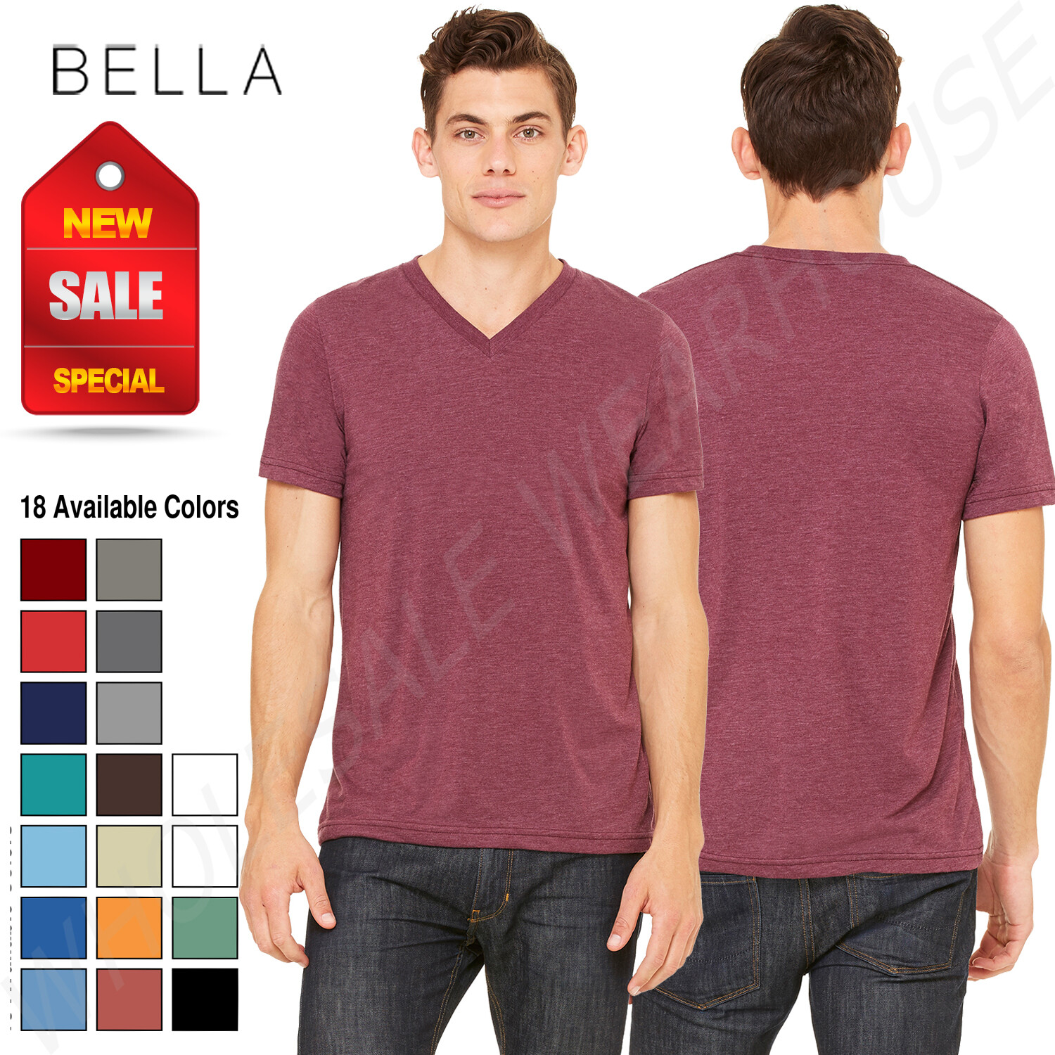 Bella Canvas Unisex Triblend Short Sleeve V-Neck T-Shirt M-3415C