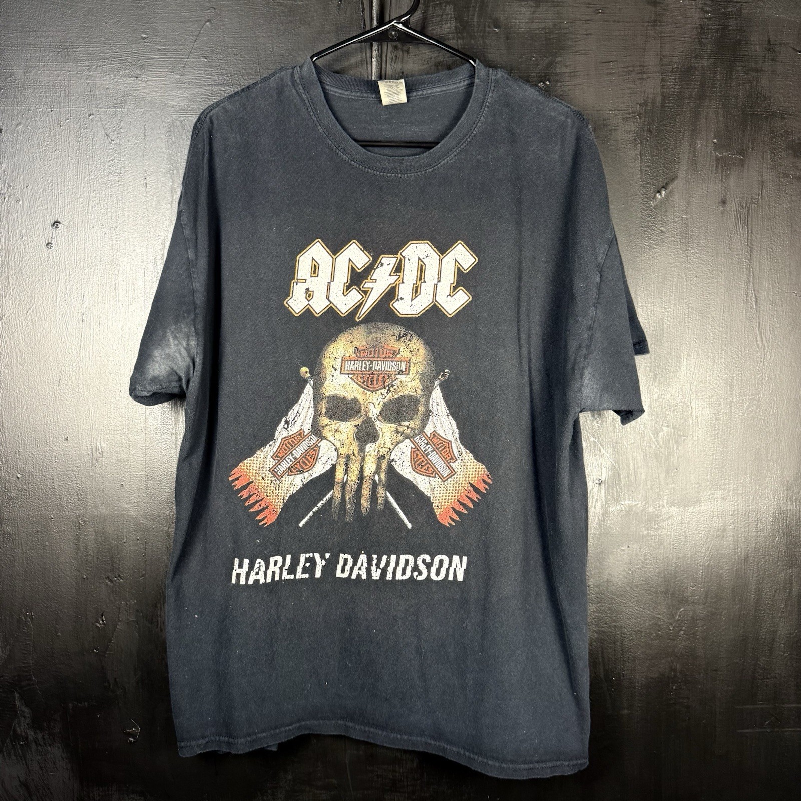 AC/DC Harley Davidson T Shirt Men XL Black Skull Graphic Mashup Biker Rock Tee